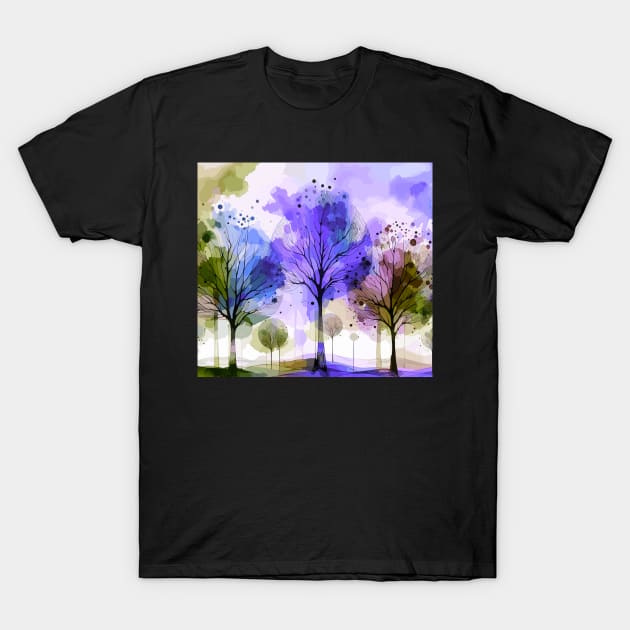 Colorful Purple Blue Abstract Trees T-Shirt by Siha Arts